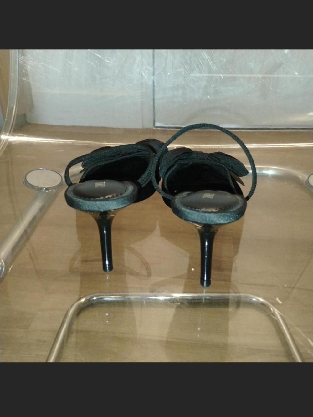Zara Black Pointed-Toe Bow Slingback Mules NWOT - Picture 3 of 5